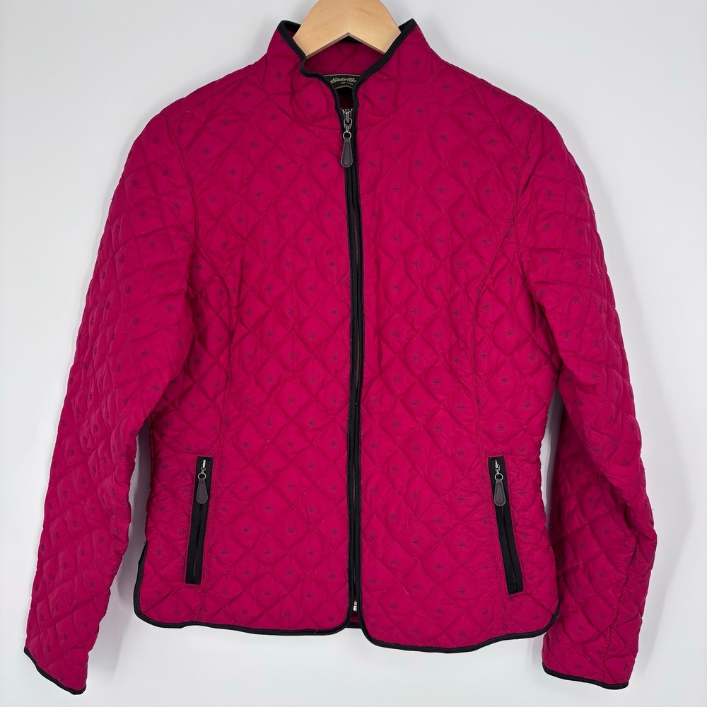 Eddie Bauer Pink Quilted Goose Down Snowflake Jacket Women Medium Tall Snowflake